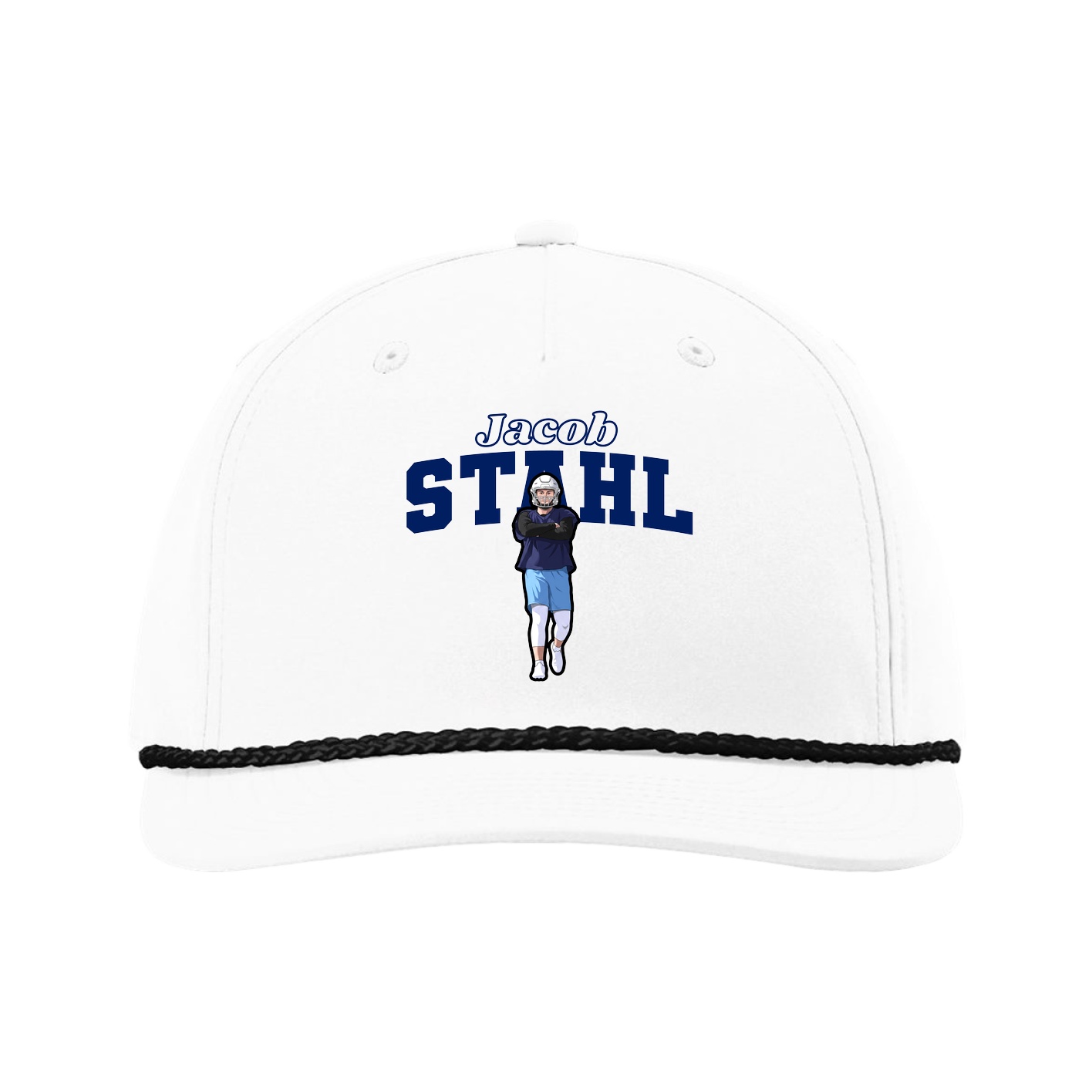 Five-Panel Classic Rope Cap — Name Arch in White