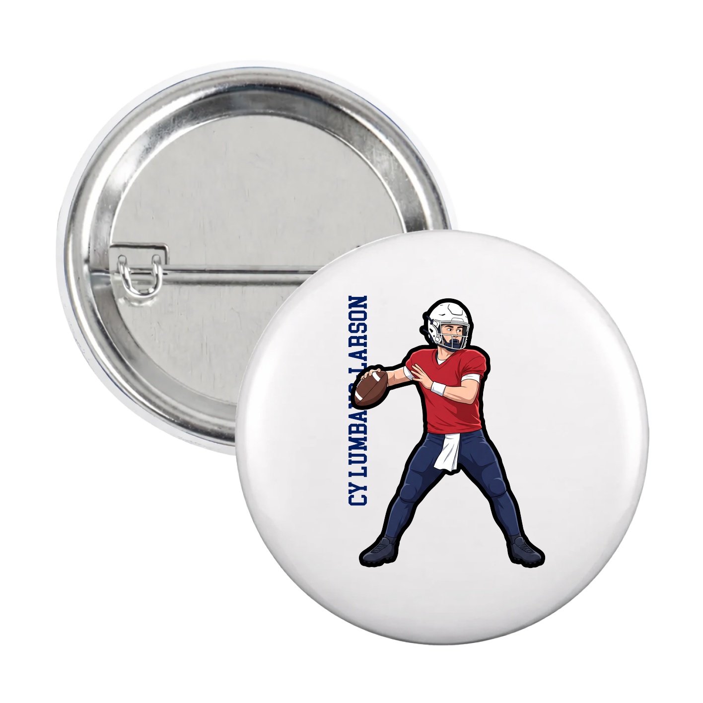Game Day Button — Name Vertical in White