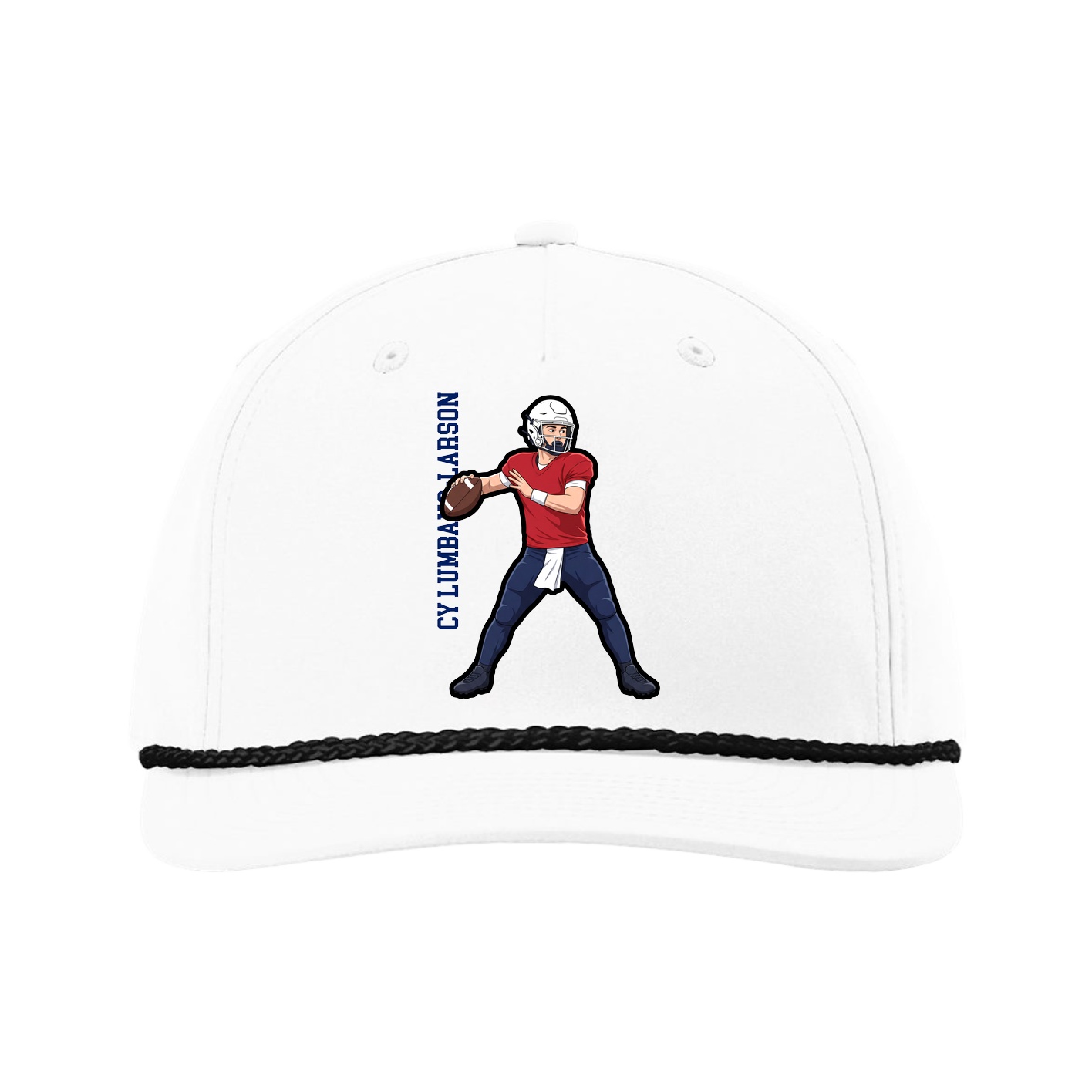 Five-Panel Classic Rope Cap — Name Vertical in White