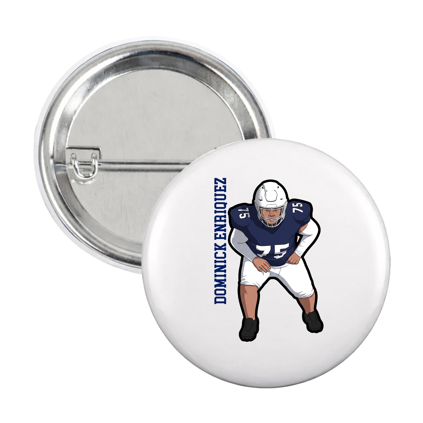 Game Day Button — Name Vertical in White