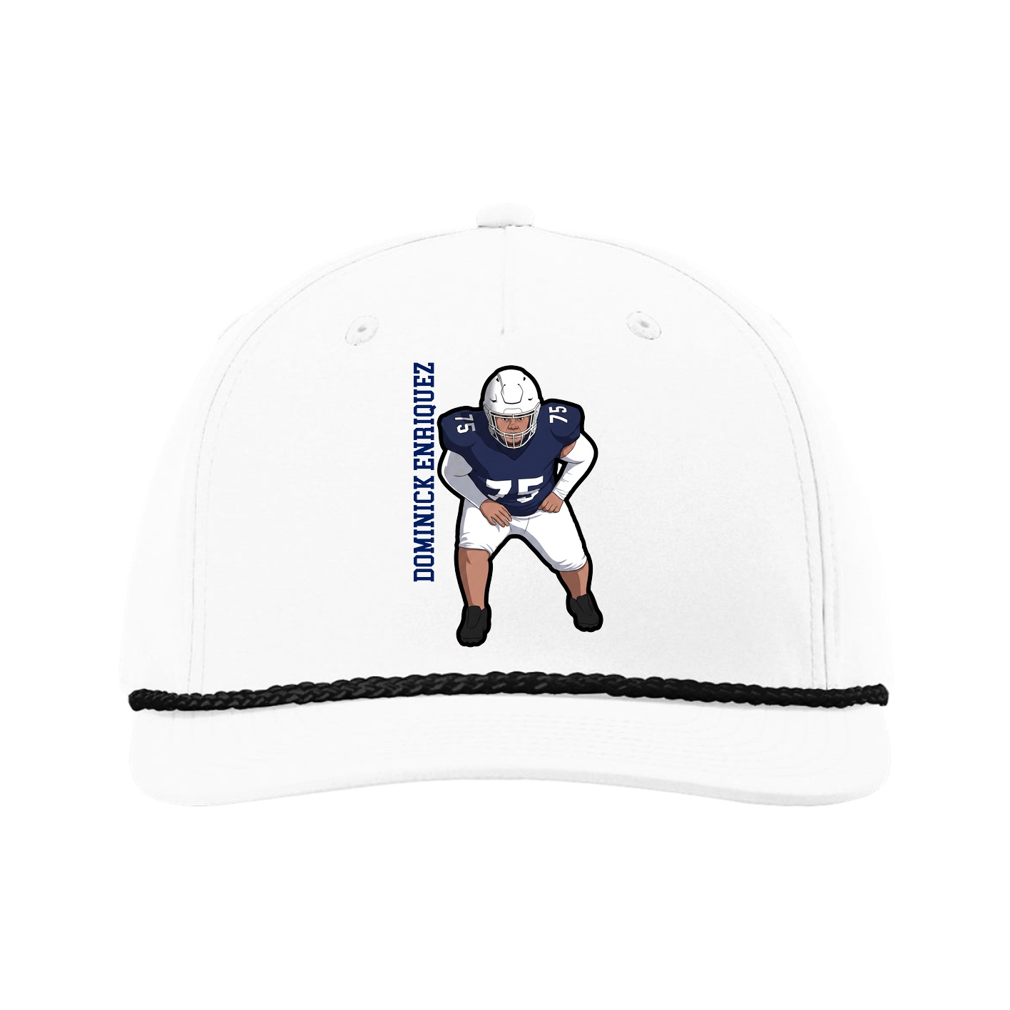 Five-Panel Classic Rope Cap — Name Vertical in White
