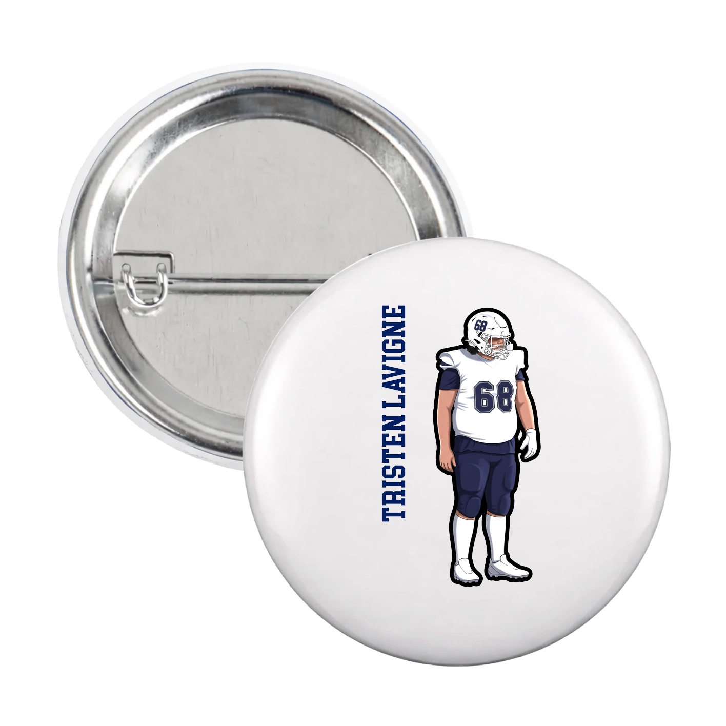 Game Day Button — Name Vertical in White