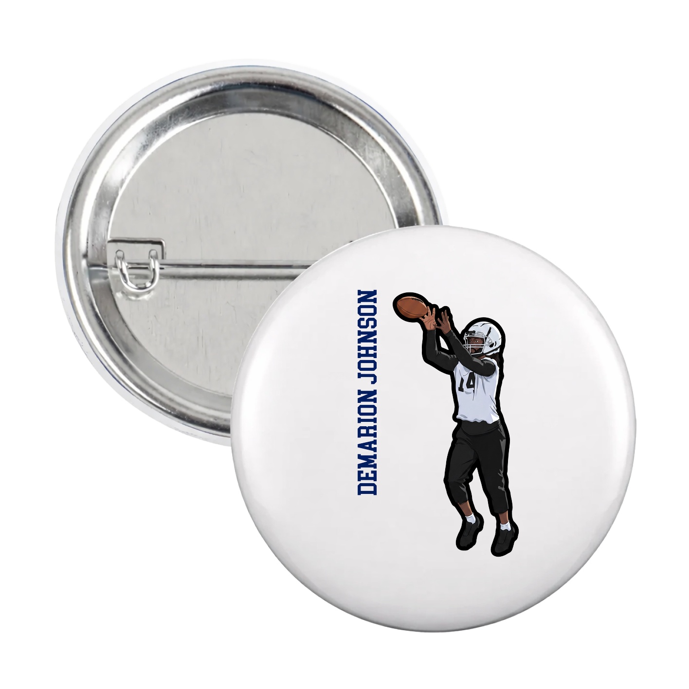 Game Day Button — Name Vertical in White