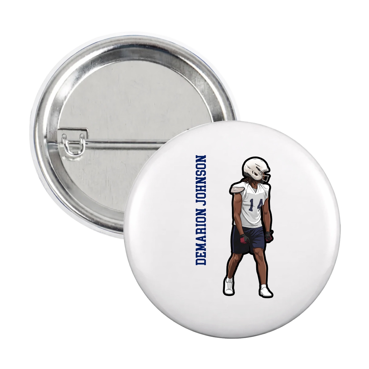 Game Day Button — Name Vertical in White