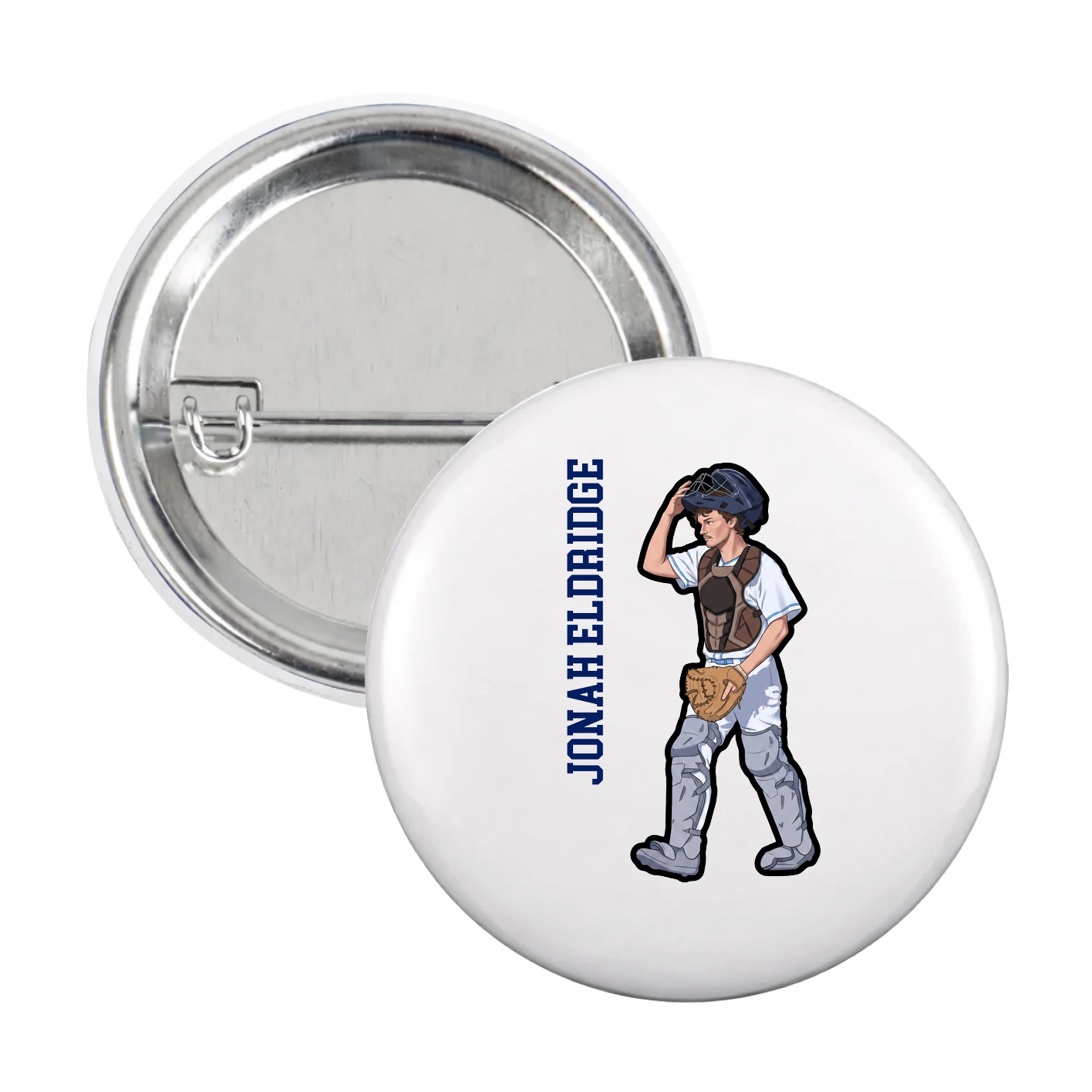 Game Day Button — Name Vertical in White