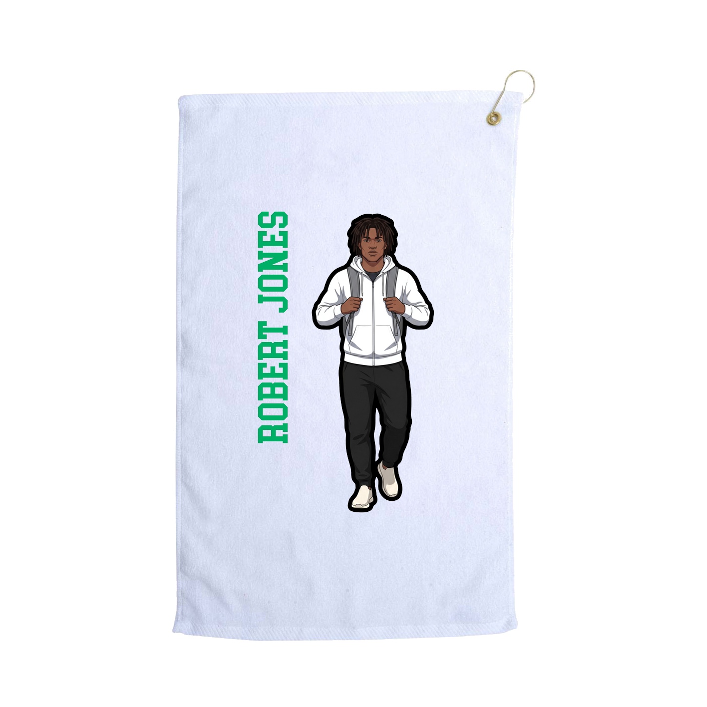 Golf Towel — Name Vertical in White