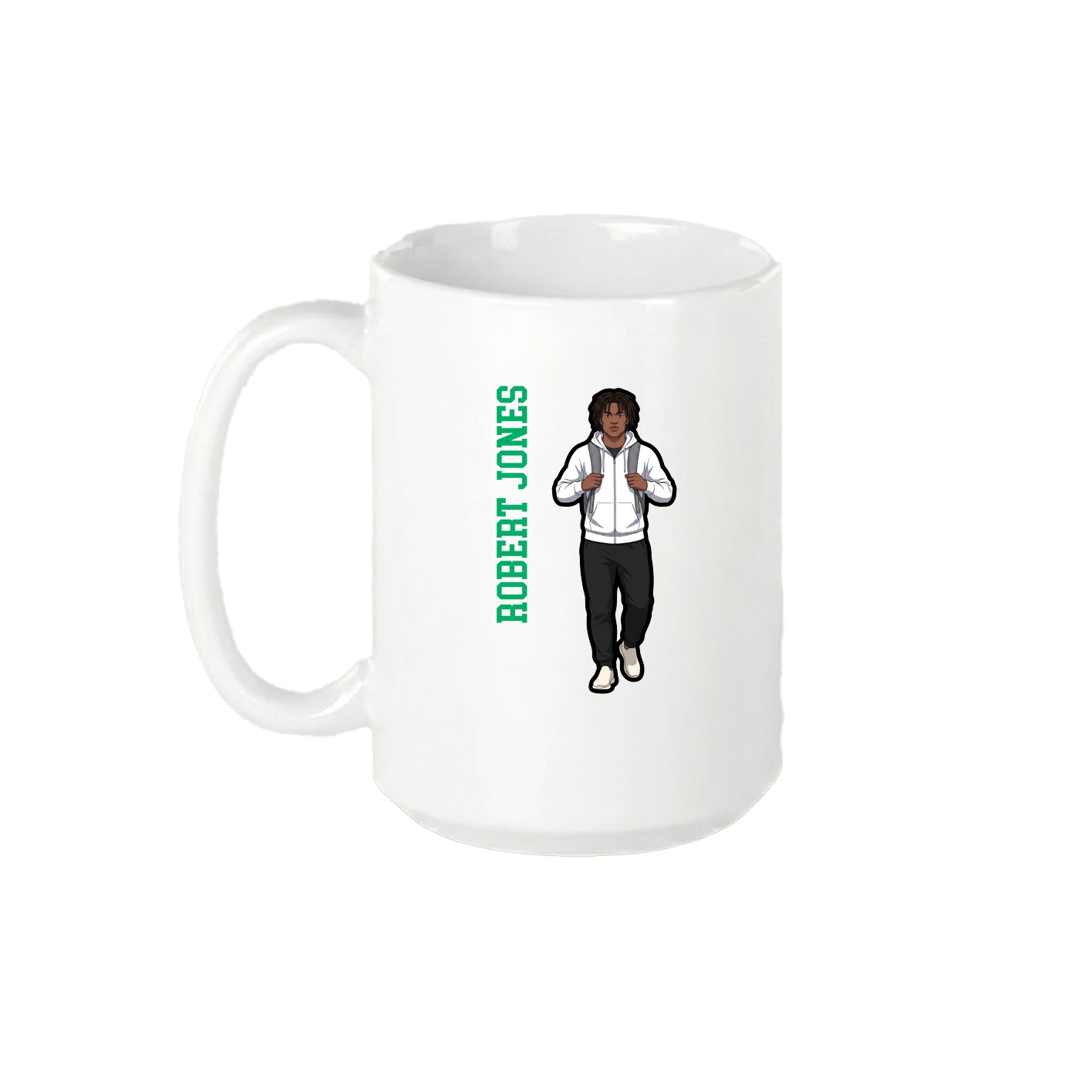 15oz Coffee Mug — Name Vertical in White
