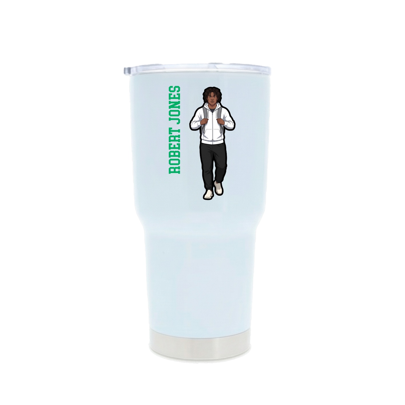 30oz Stainless Steel Tumbler — Name Vertical in White