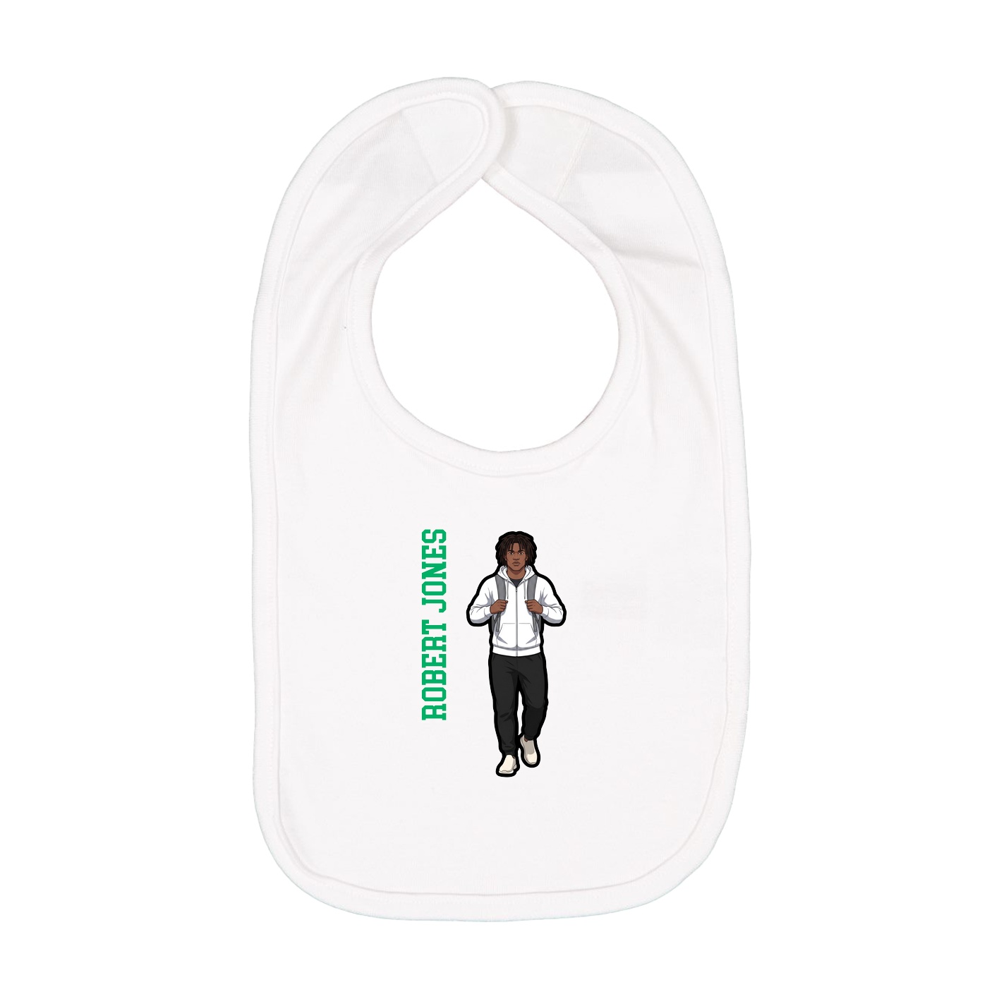 Infant Bib — Name Vertical in White