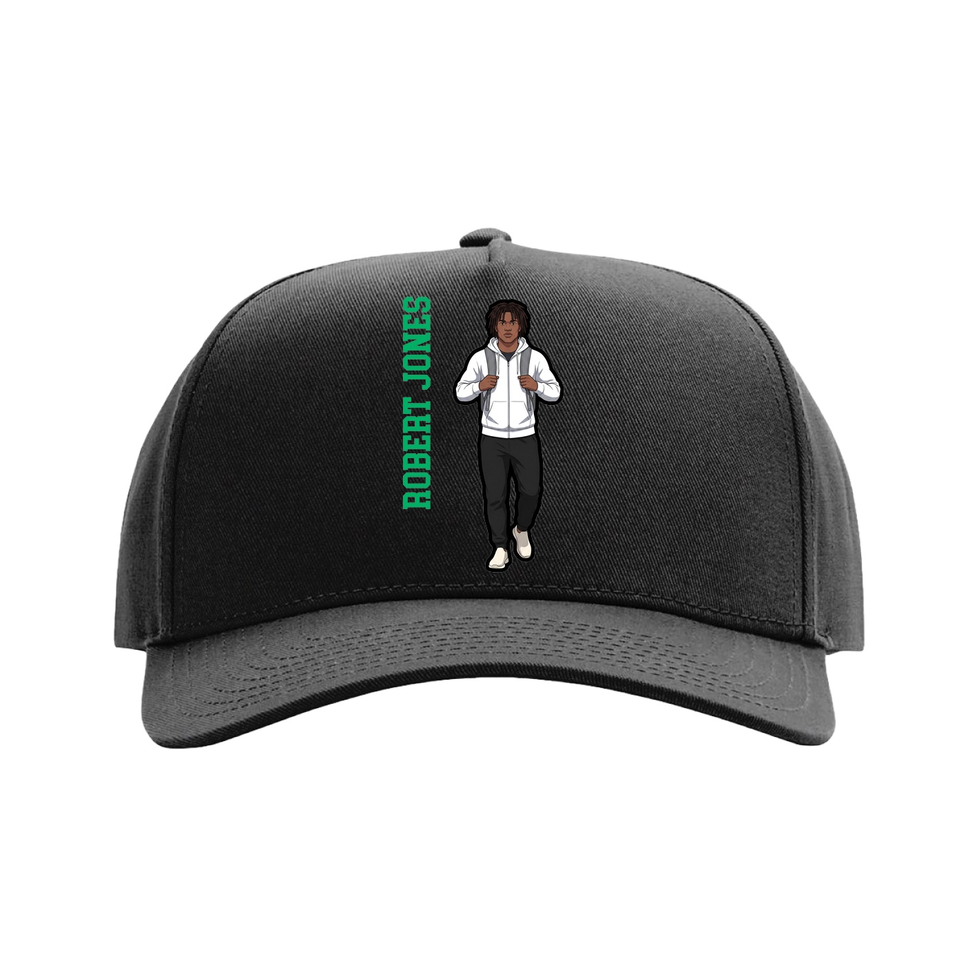 Full Fabric Five-Panel Champ Cap — Name Vertical in Black