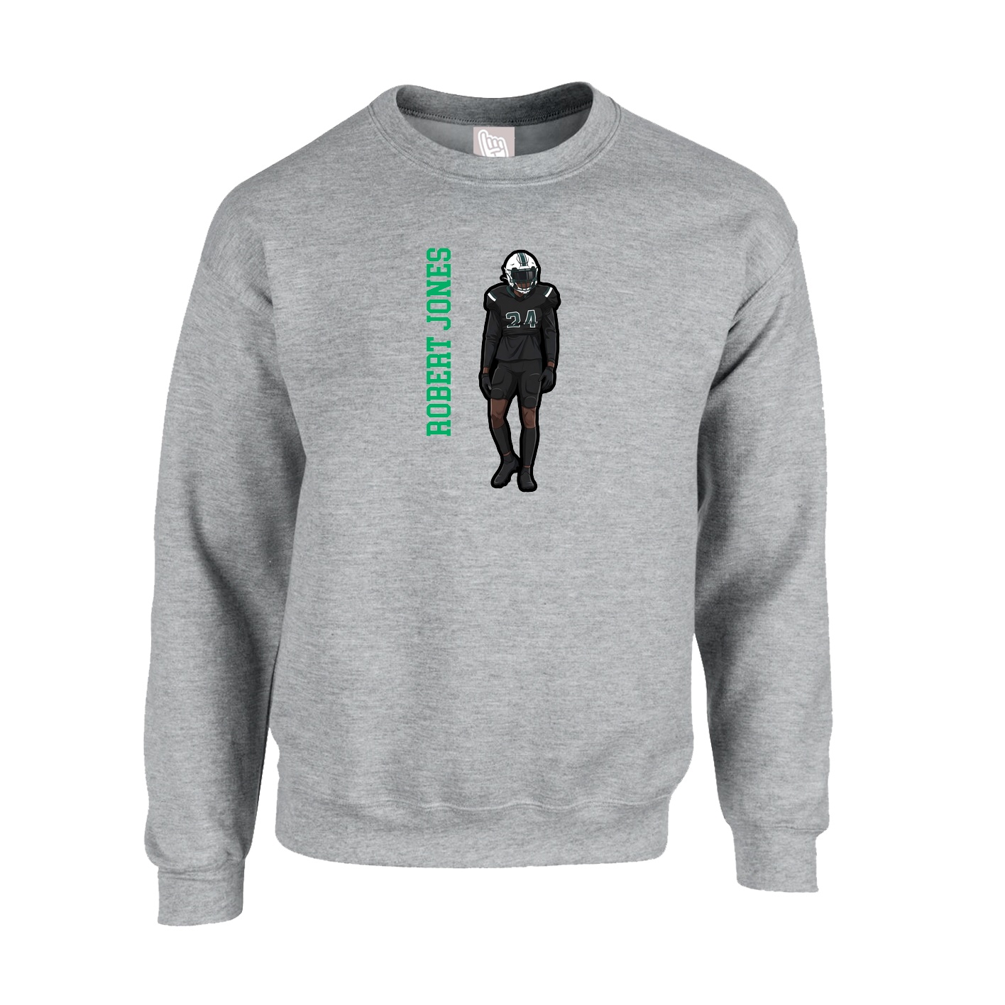 Fleece Crew — Name Vertical in Grey