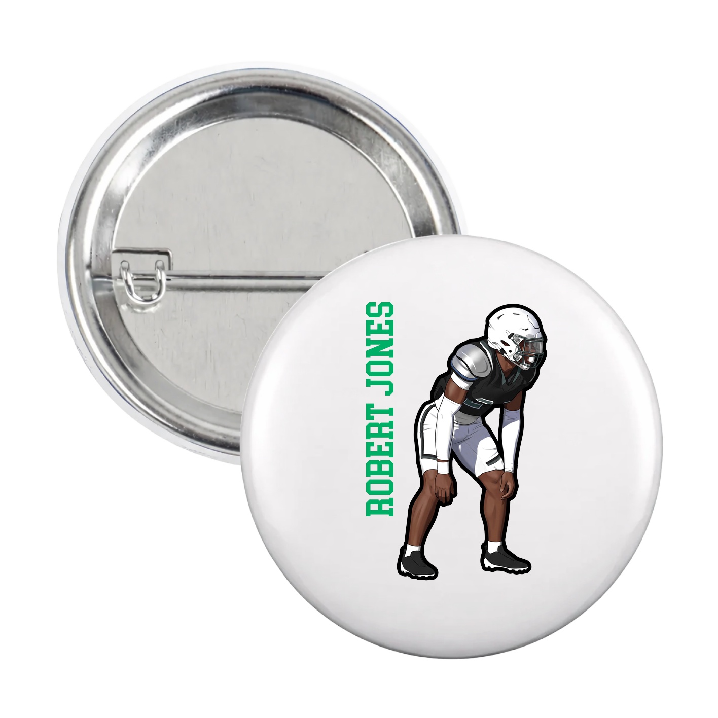 Game Day Button — Name Vertical in White