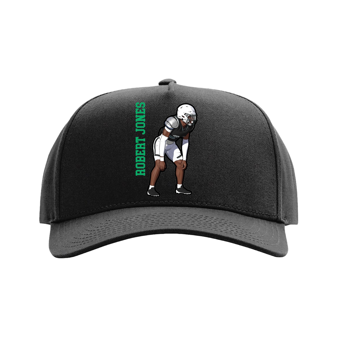 Full Fabric Five-Panel Champ Cap — Name Vertical in Black