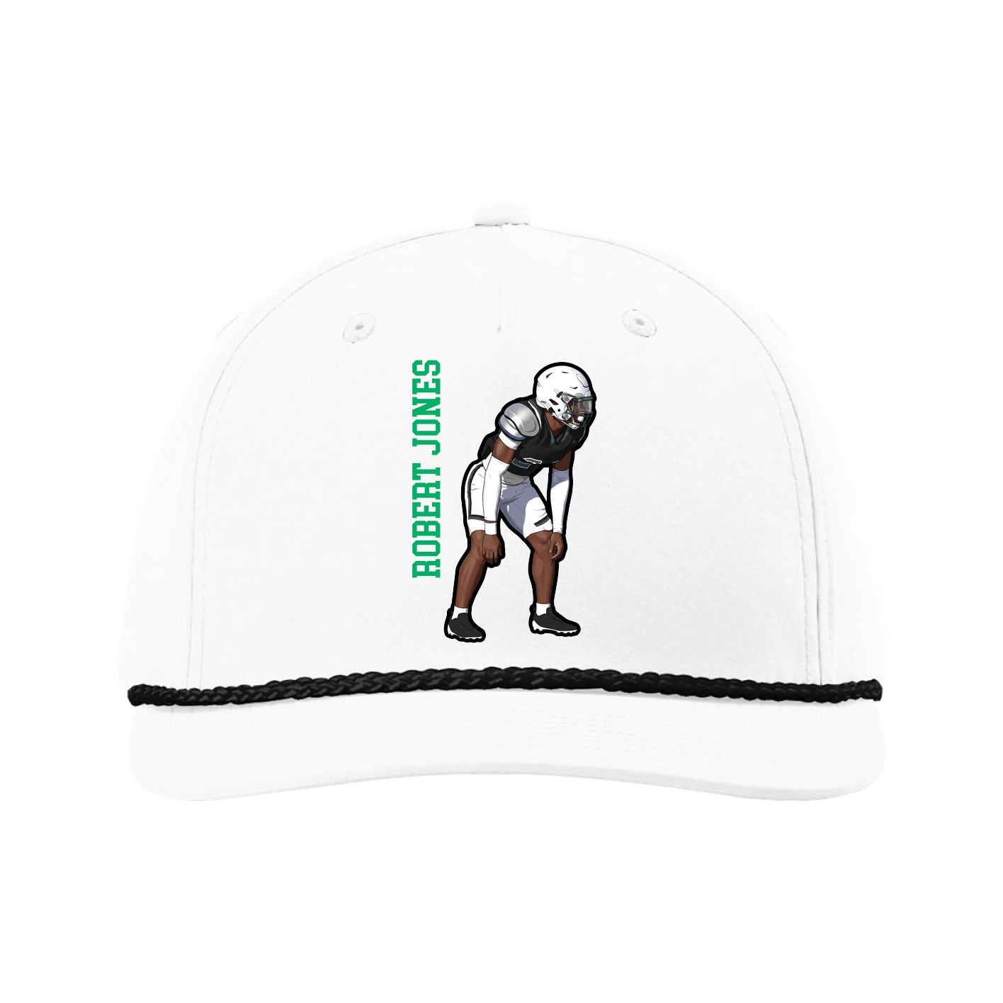 Five-Panel Classic Rope Cap — Name Vertical in White