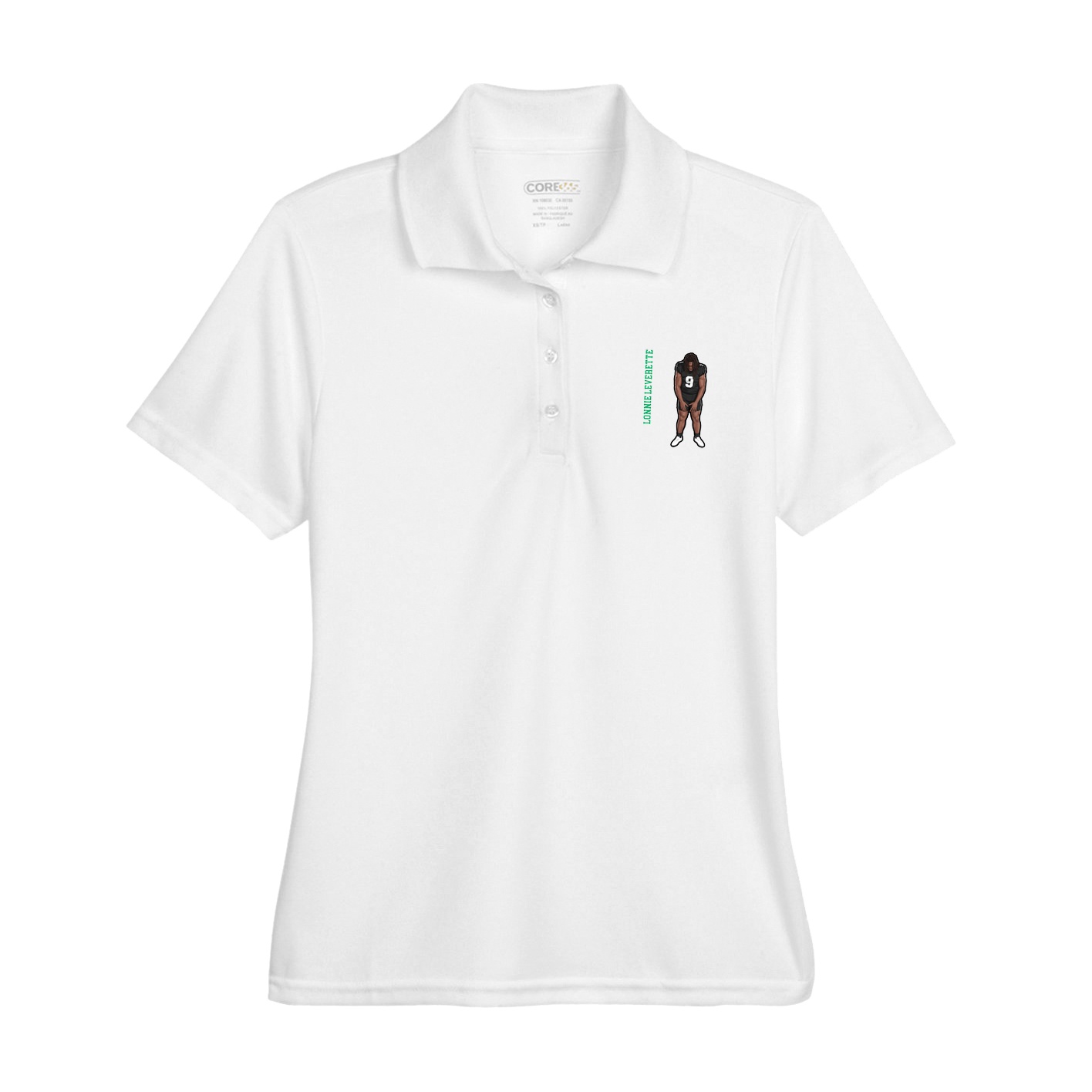 Womens Performance Polo — Name Vertical in White