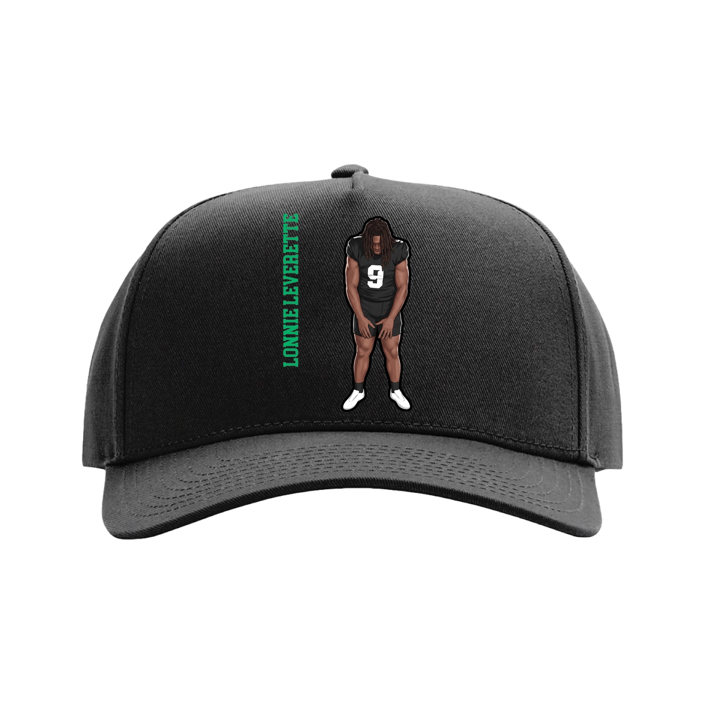 Full Fabric Five-Panel Champ Cap — Name Vertical in Black