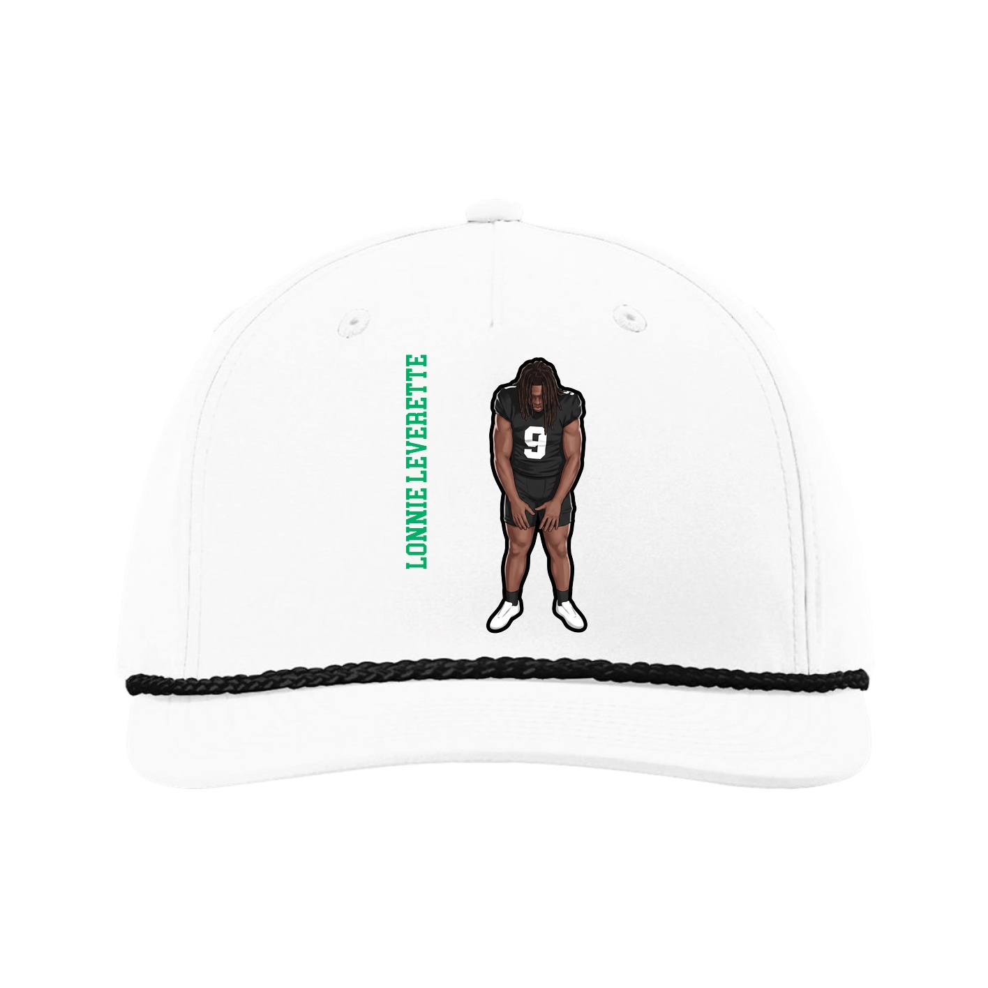 Five-Panel Classic Rope Cap — Name Vertical in White