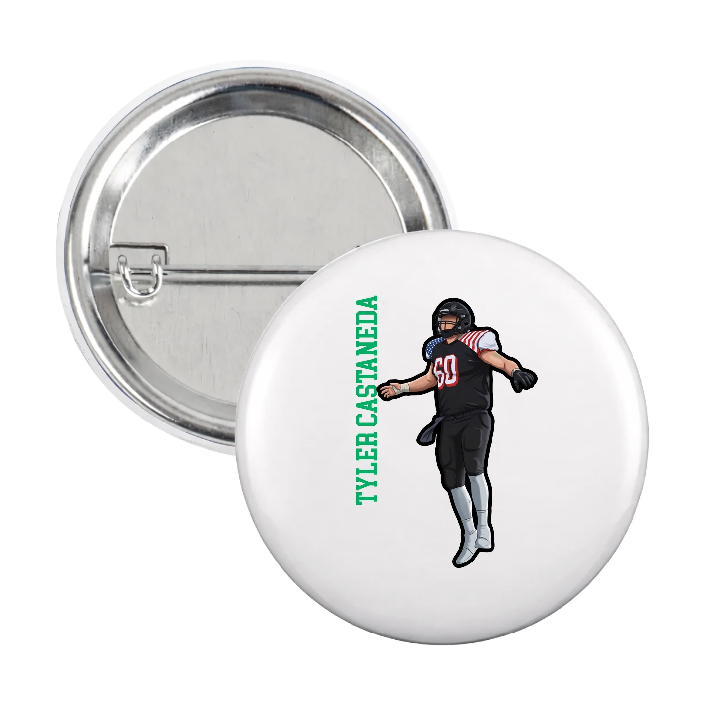 Game Day Button — Name Vertical in White