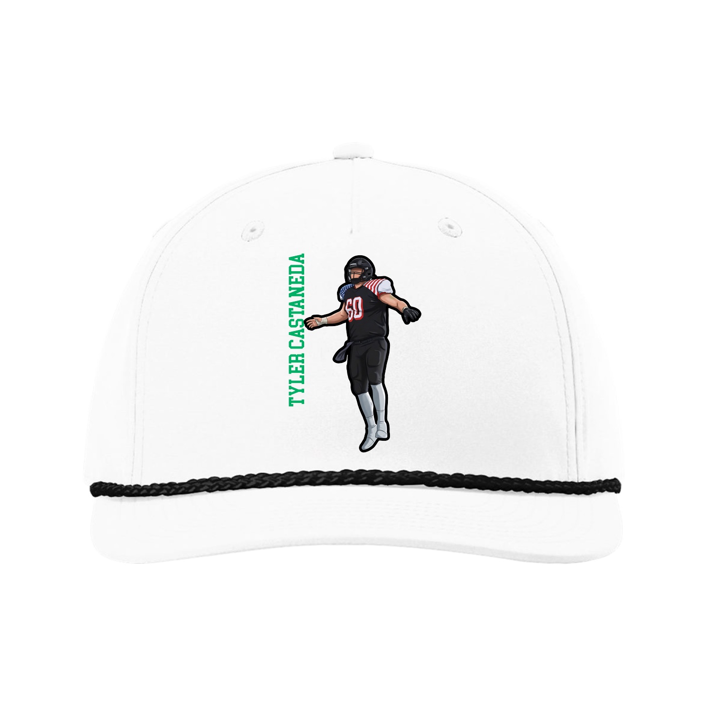Five-Panel Classic Rope Cap — Name Vertical in White