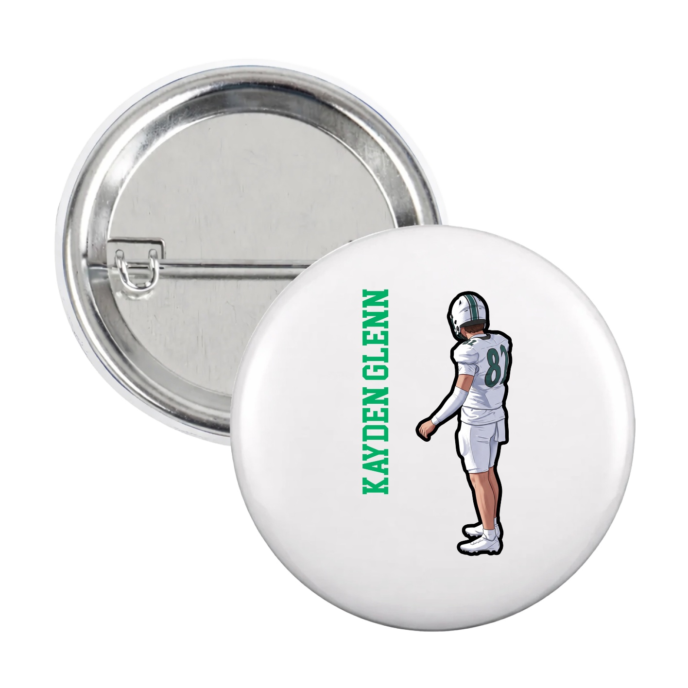 Game Day Button — Name Vertical in White