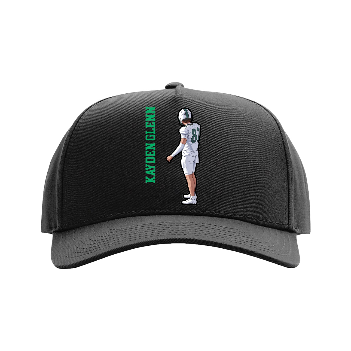 Full Fabric Five-Panel Champ Cap — Name Vertical in Black