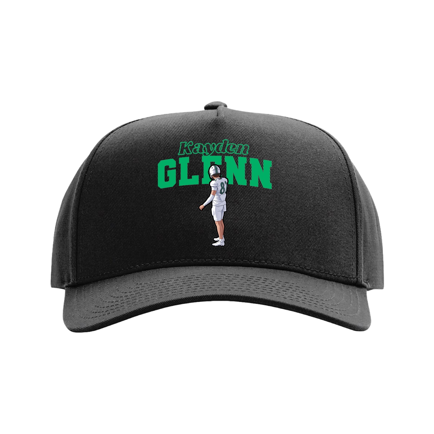 Full Fabric Five-Panel Champ Cap — Name Arch in Black