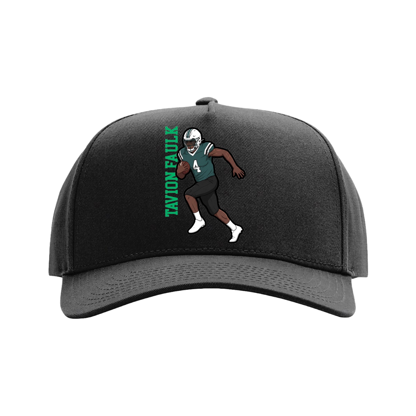 Full Fabric Five-Panel Champ Cap — Name Vertical in Black