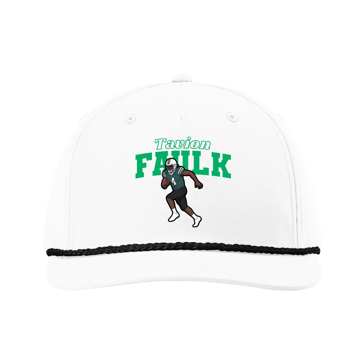 Five-Panel Classic Rope Cap — Name Arch in White