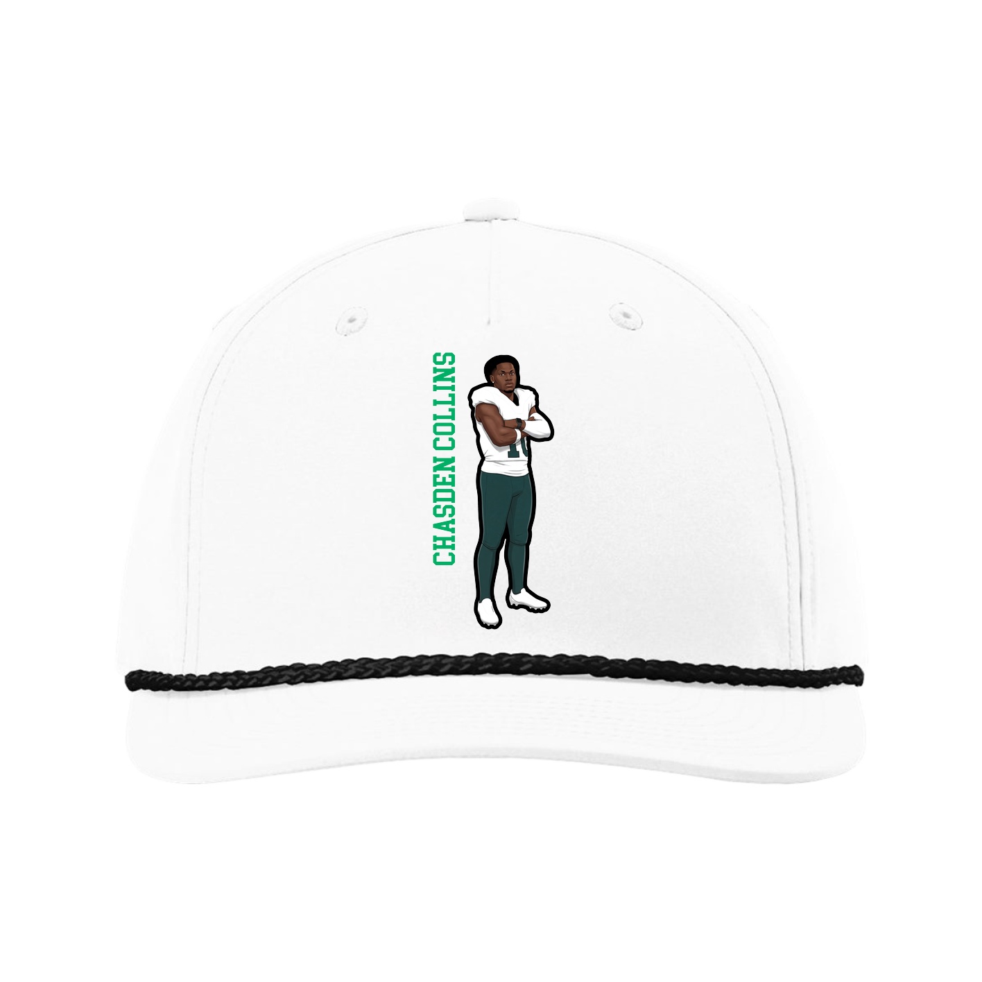 Five-Panel Classic Rope Cap — Name Vertical in White