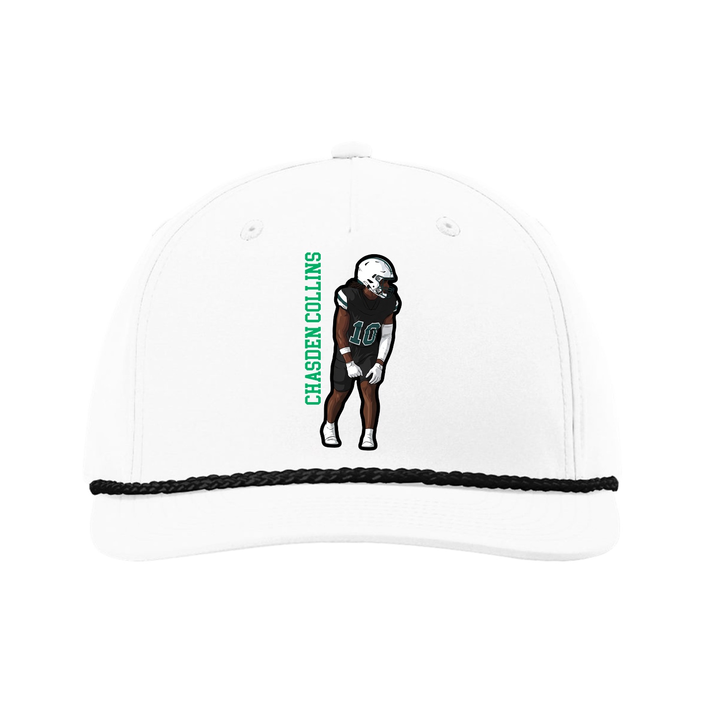 Five-Panel Classic Rope Cap — Name Vertical in White