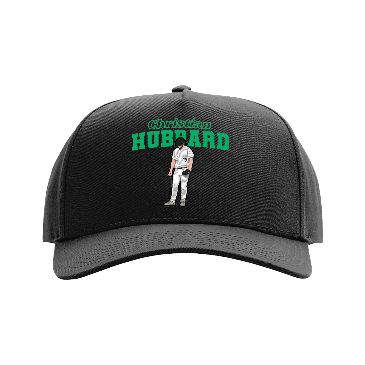 Full Fabric Five-Panel Champ Cap — Name Arch in Black