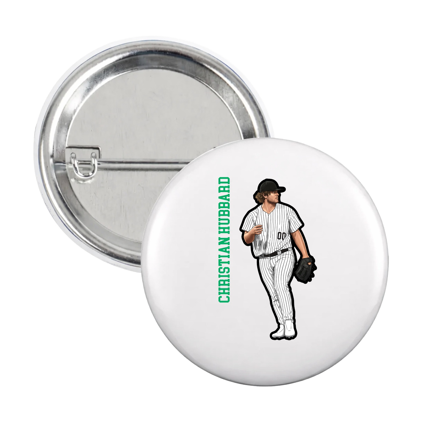 Game Day Button — Name Vertical in White