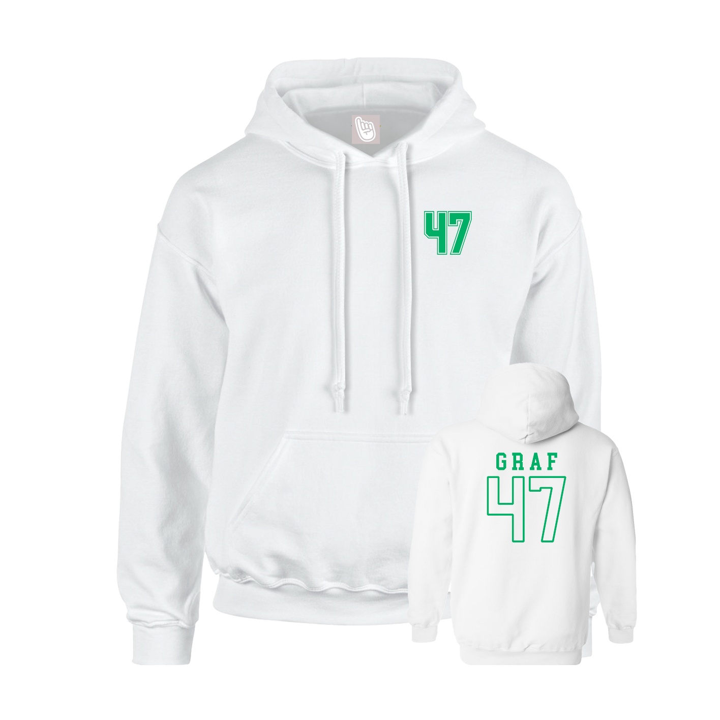 Youth Hoodie — Chest Back in White