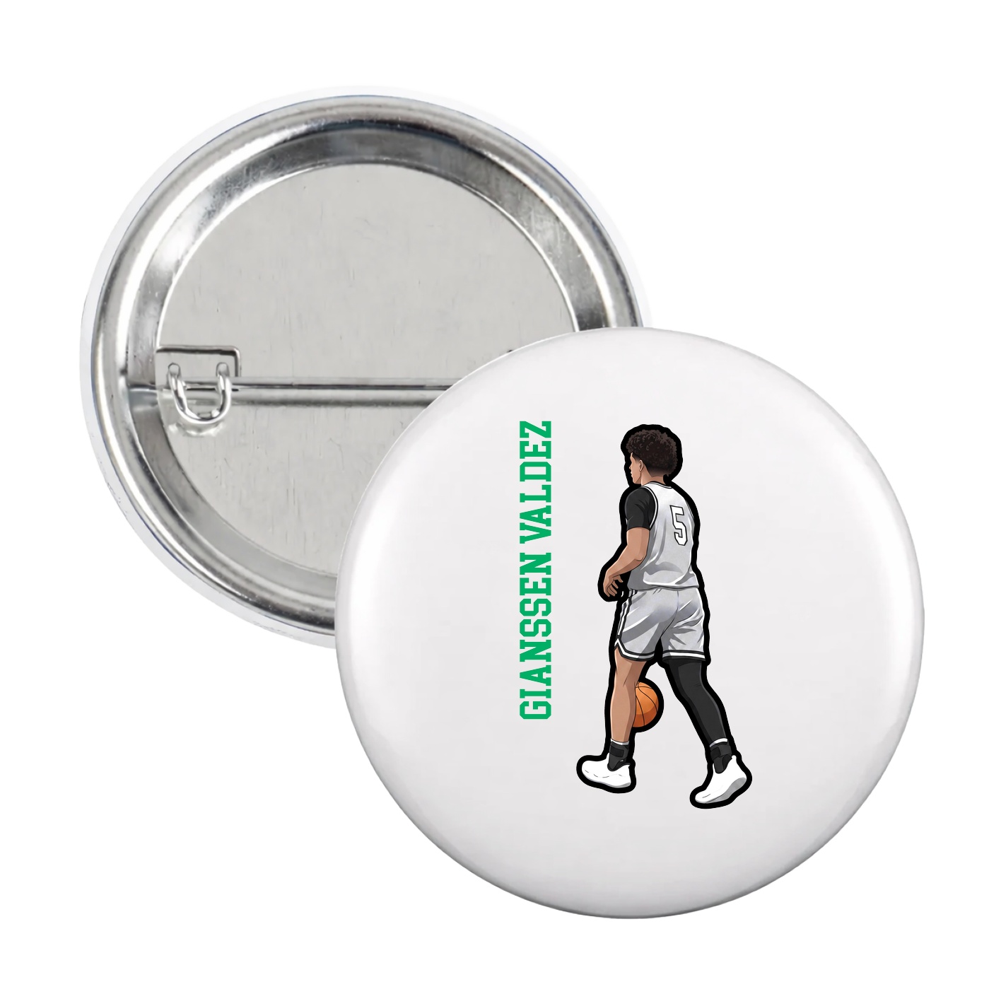 Game Day Button — Name Vertical in White