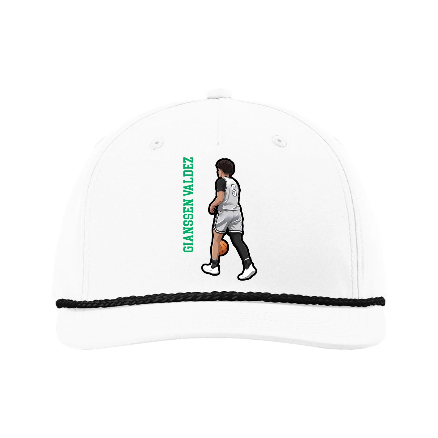 Five-Panel Classic Rope Cap — Name Vertical in White