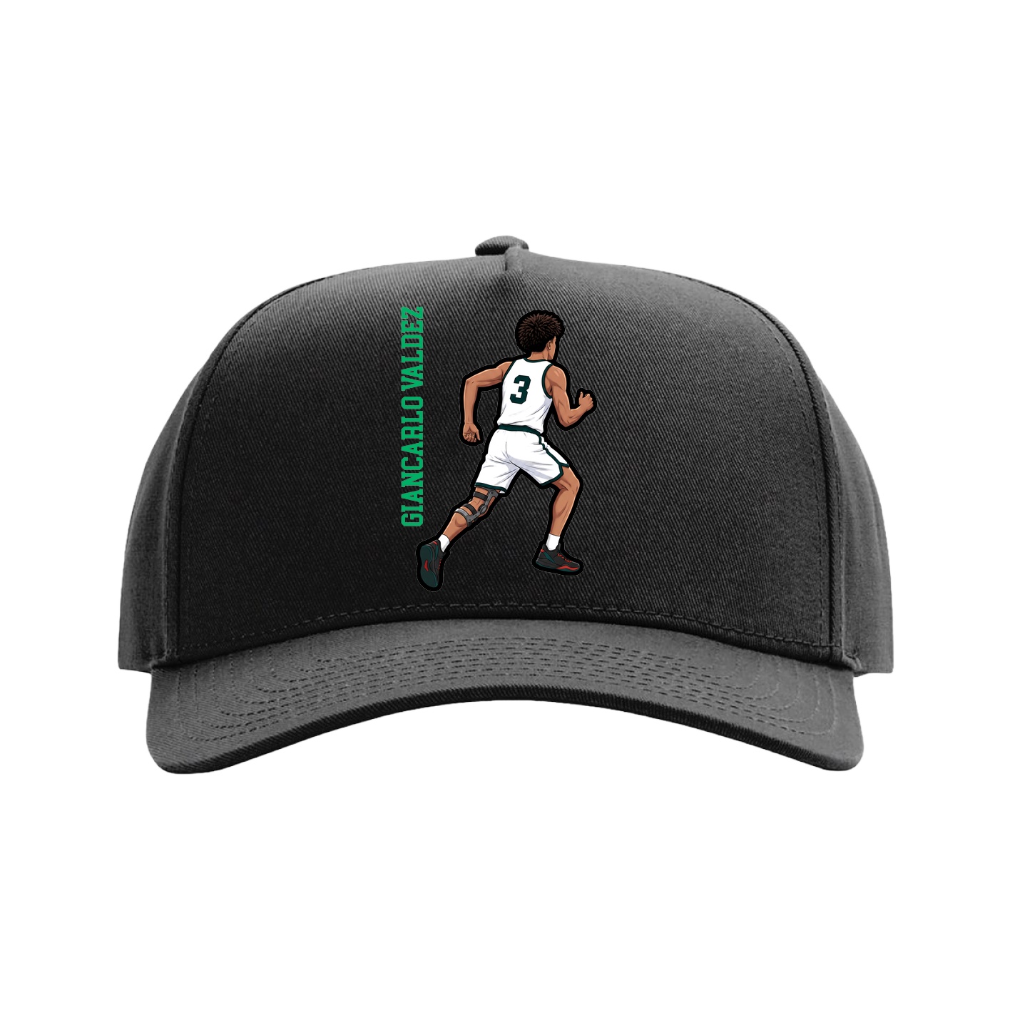 Full Fabric Five-Panel Champ Cap — Name Vertical in Black