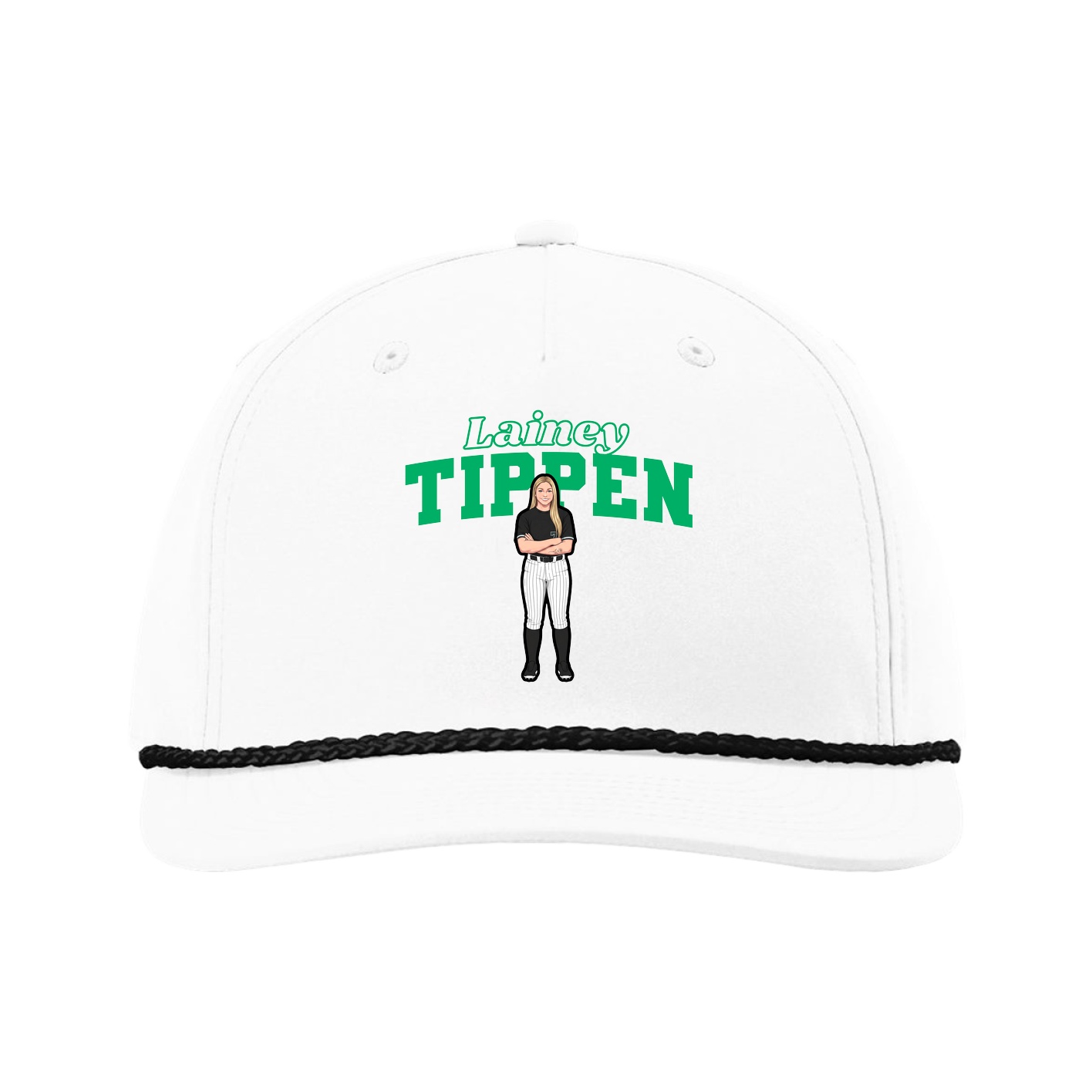 Five-Panel Classic Rope Cap — Name Arch in White