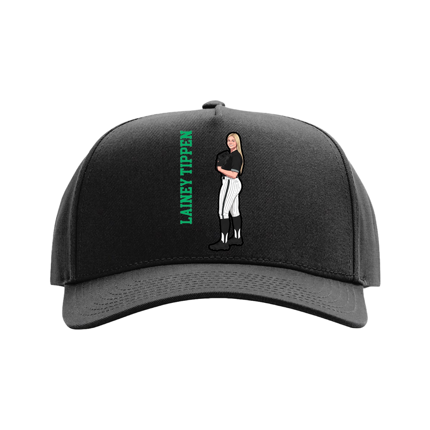 Full Fabric Five-Panel Champ Cap — Name Vertical in Black
