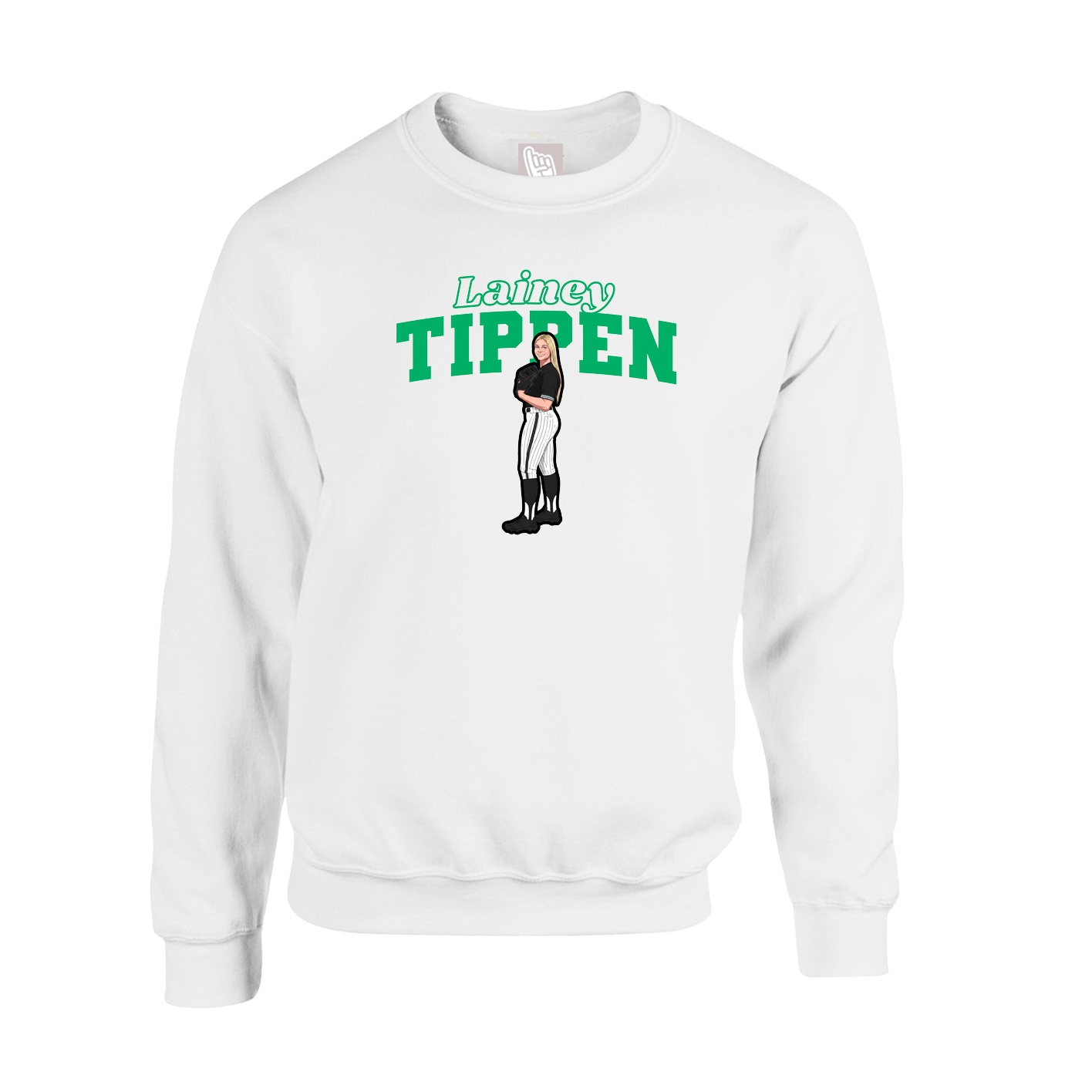 Fleece Crew — Name Arch in White