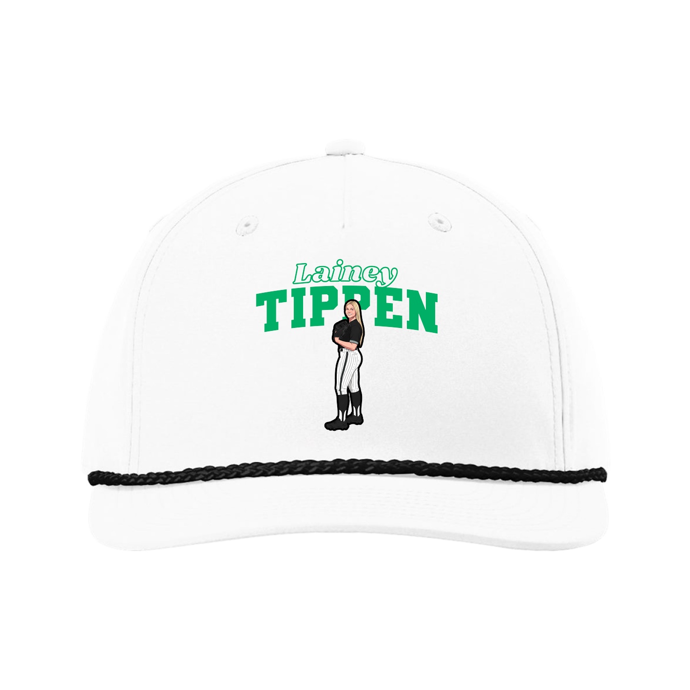 Five-Panel Classic Rope Cap — Name Arch in White