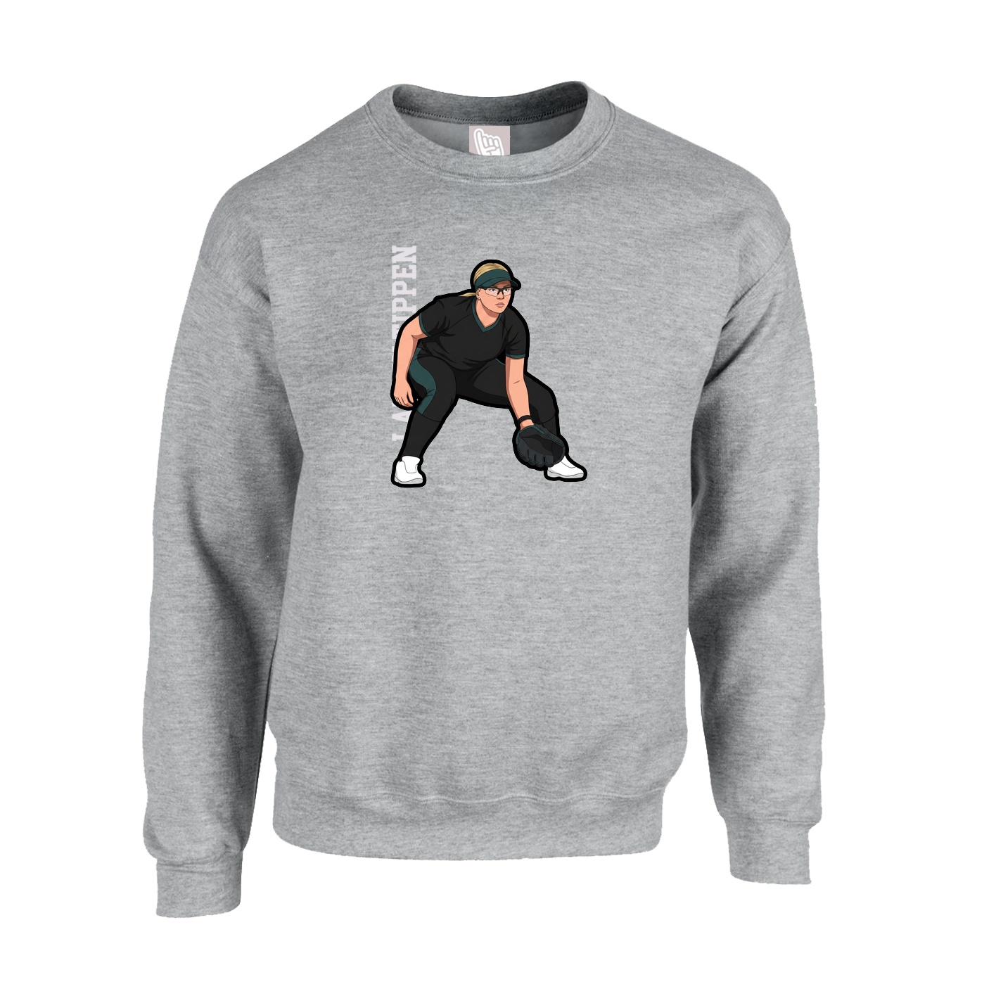 Fleece Crew — Name Vertical in Grey