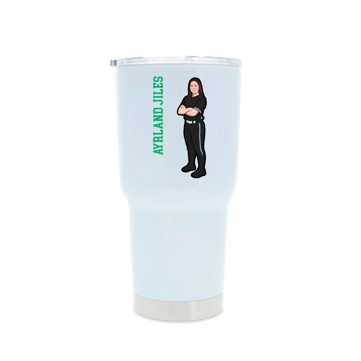 30oz Stainless Steel Tumbler — Name Vertical in White