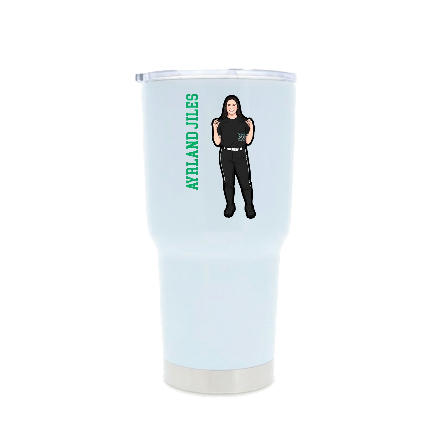 30oz Stainless Steel Tumbler — Name Vertical in White