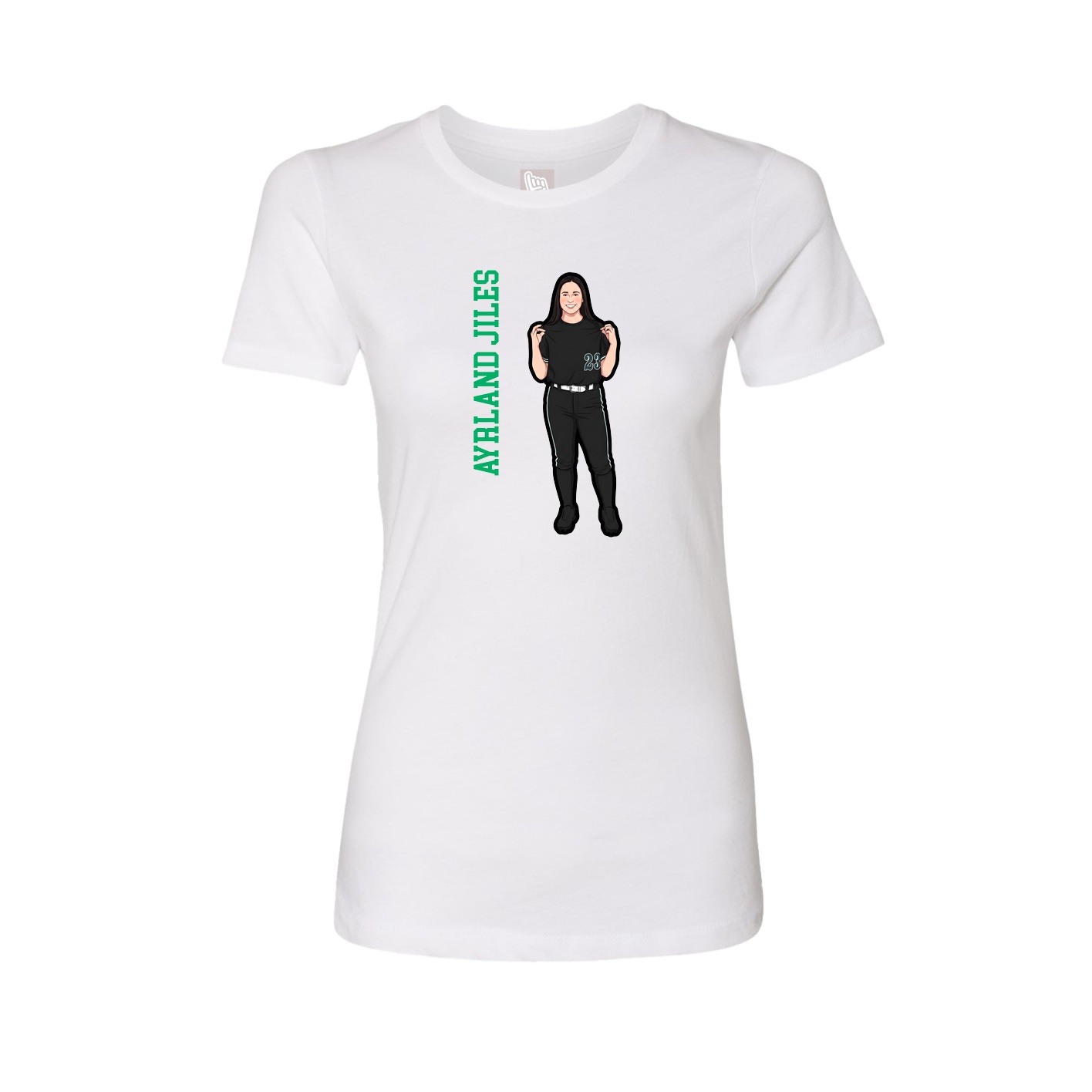 Fitted Women's Tee — Name Vertical in White