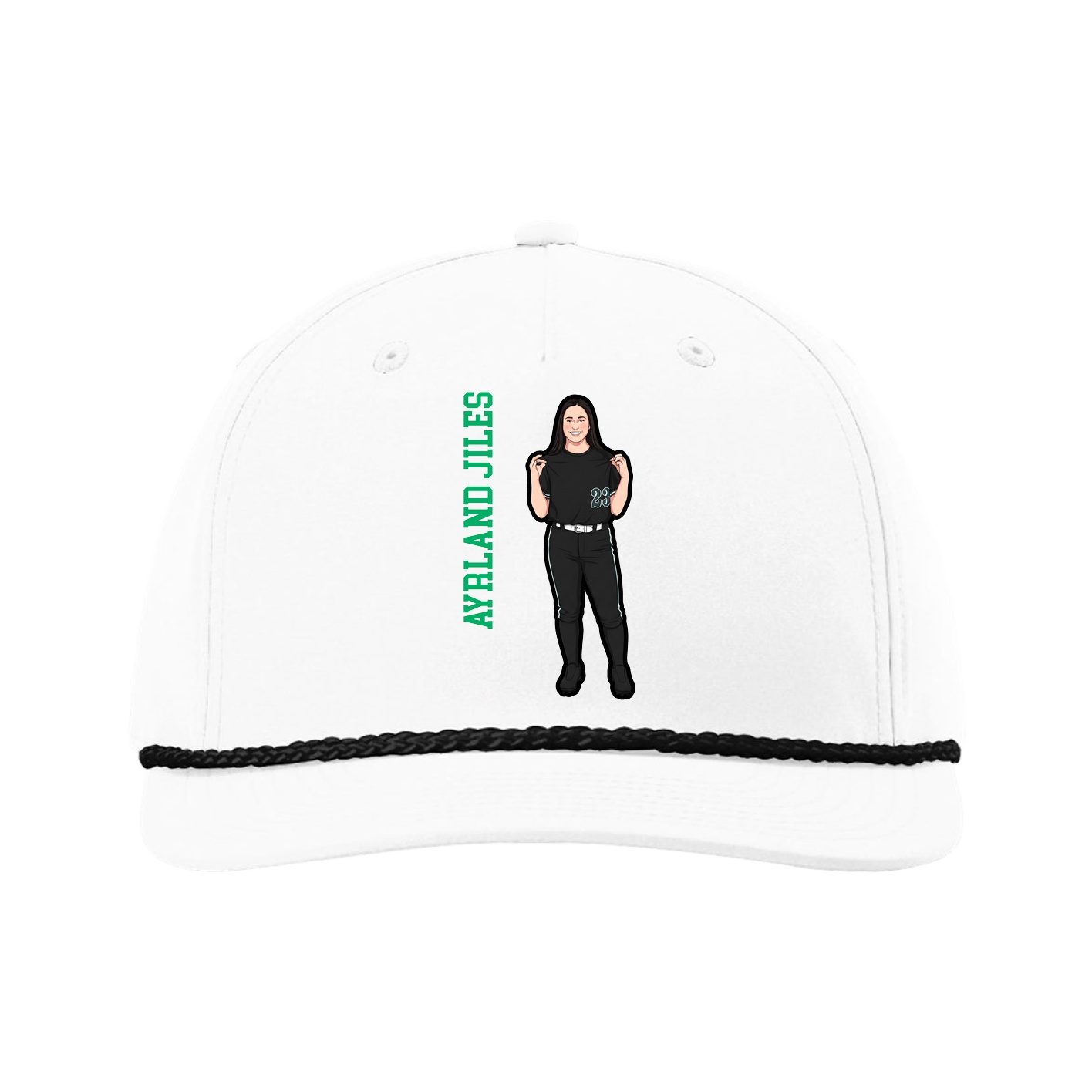 Five-Panel Classic Rope Cap — Name Vertical in White