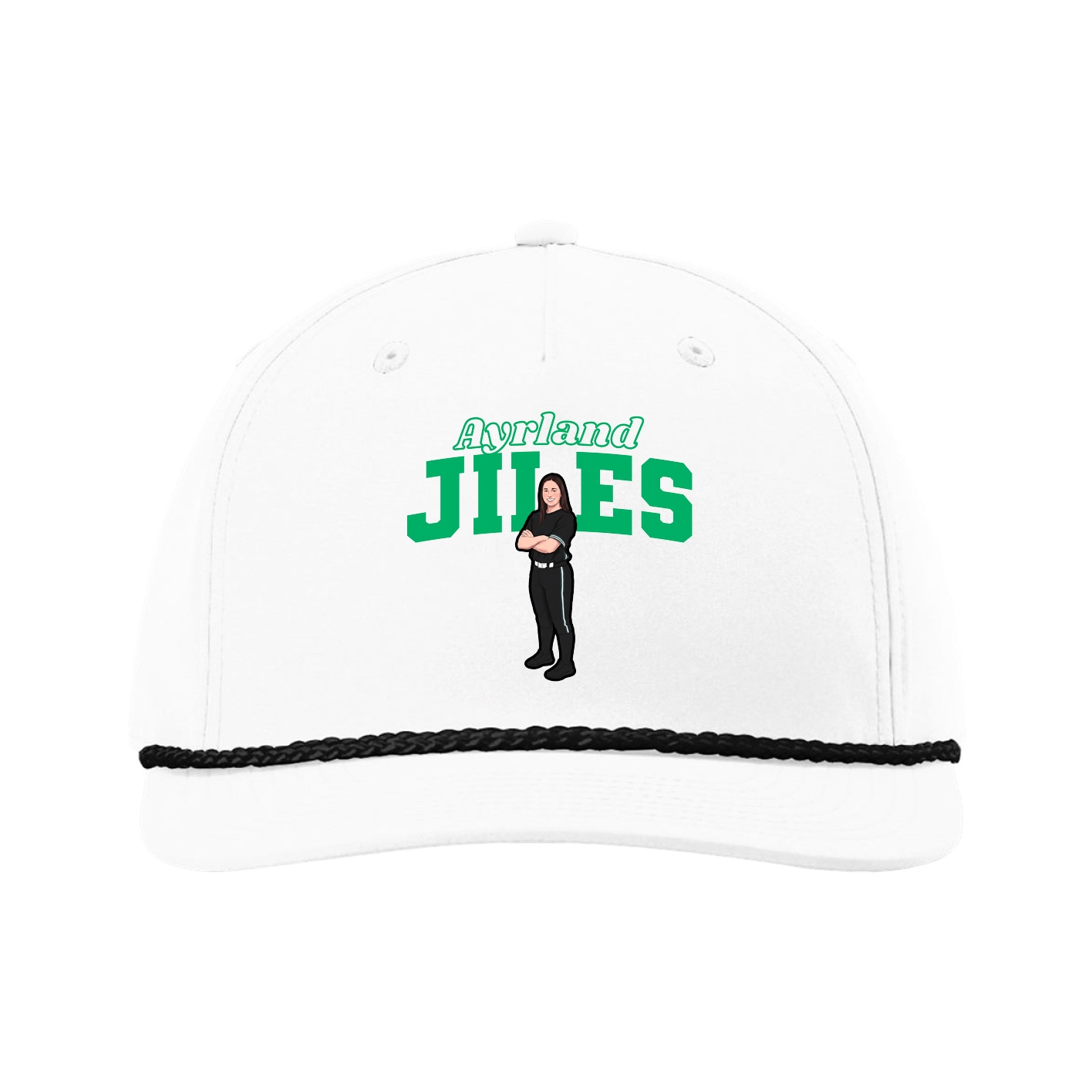 Five-Panel Classic Rope Cap — Name Arch in White