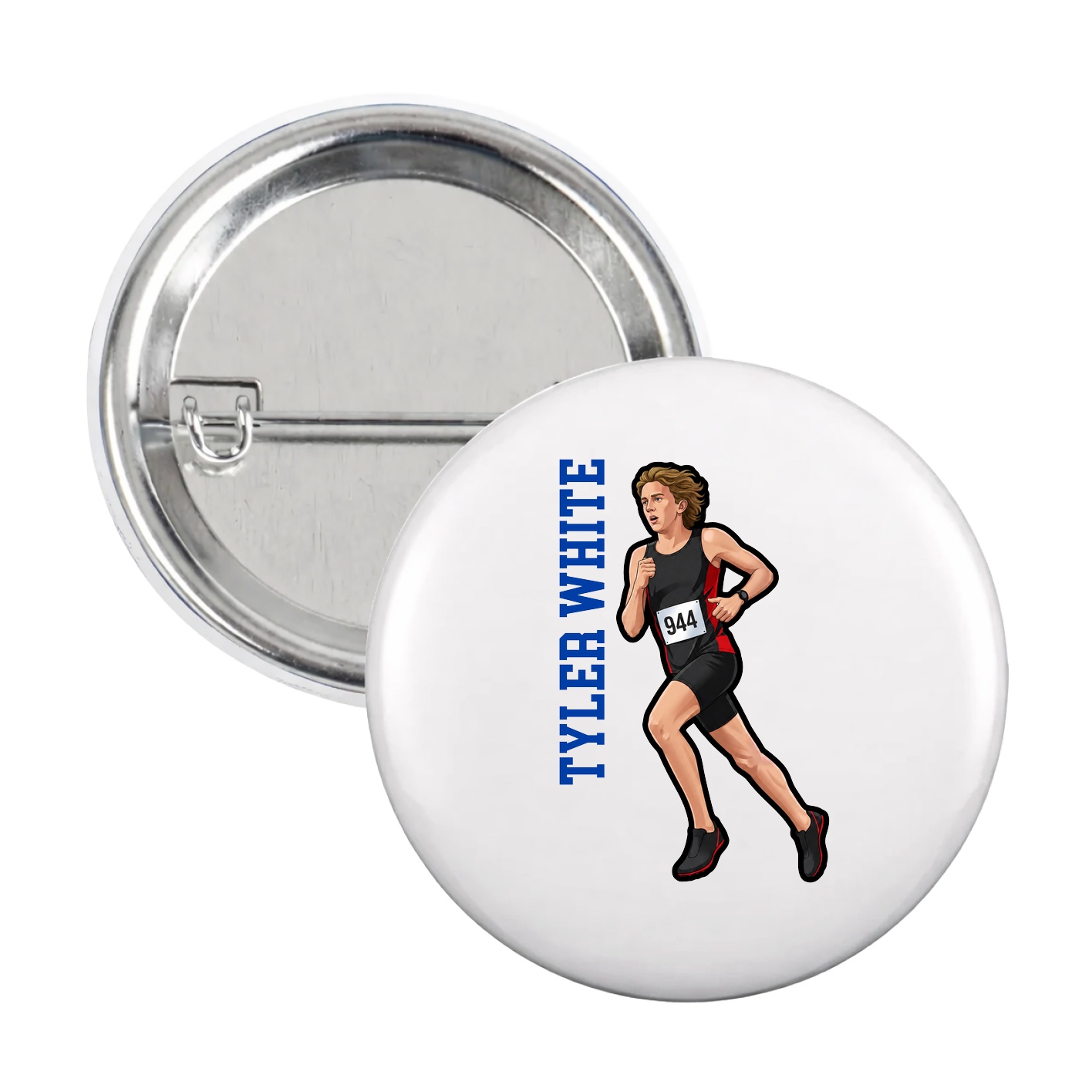 Game Day Button — Name Vertical in White