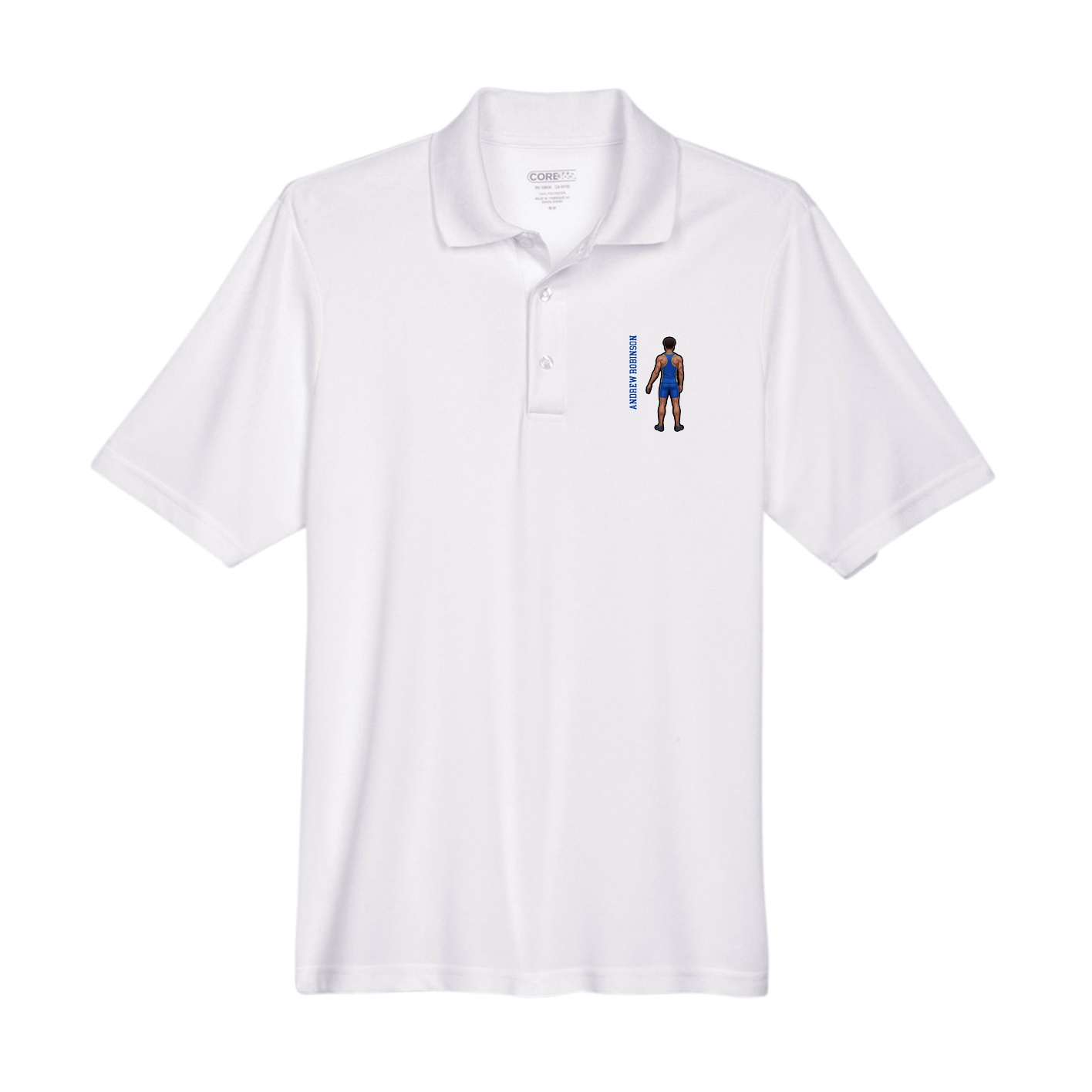 Performance Polo — Name Vertical in White