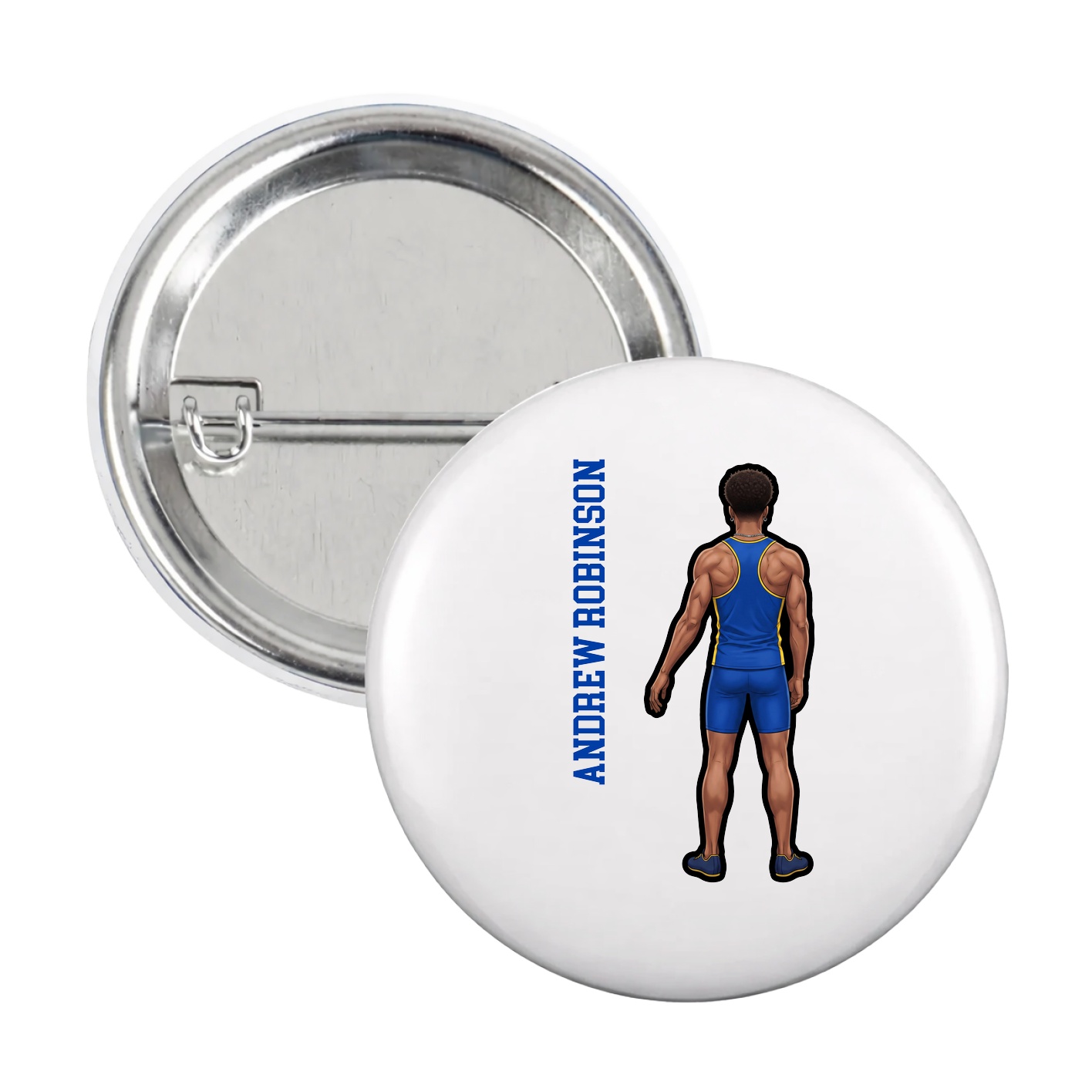 Game Day Button — Name Vertical in White