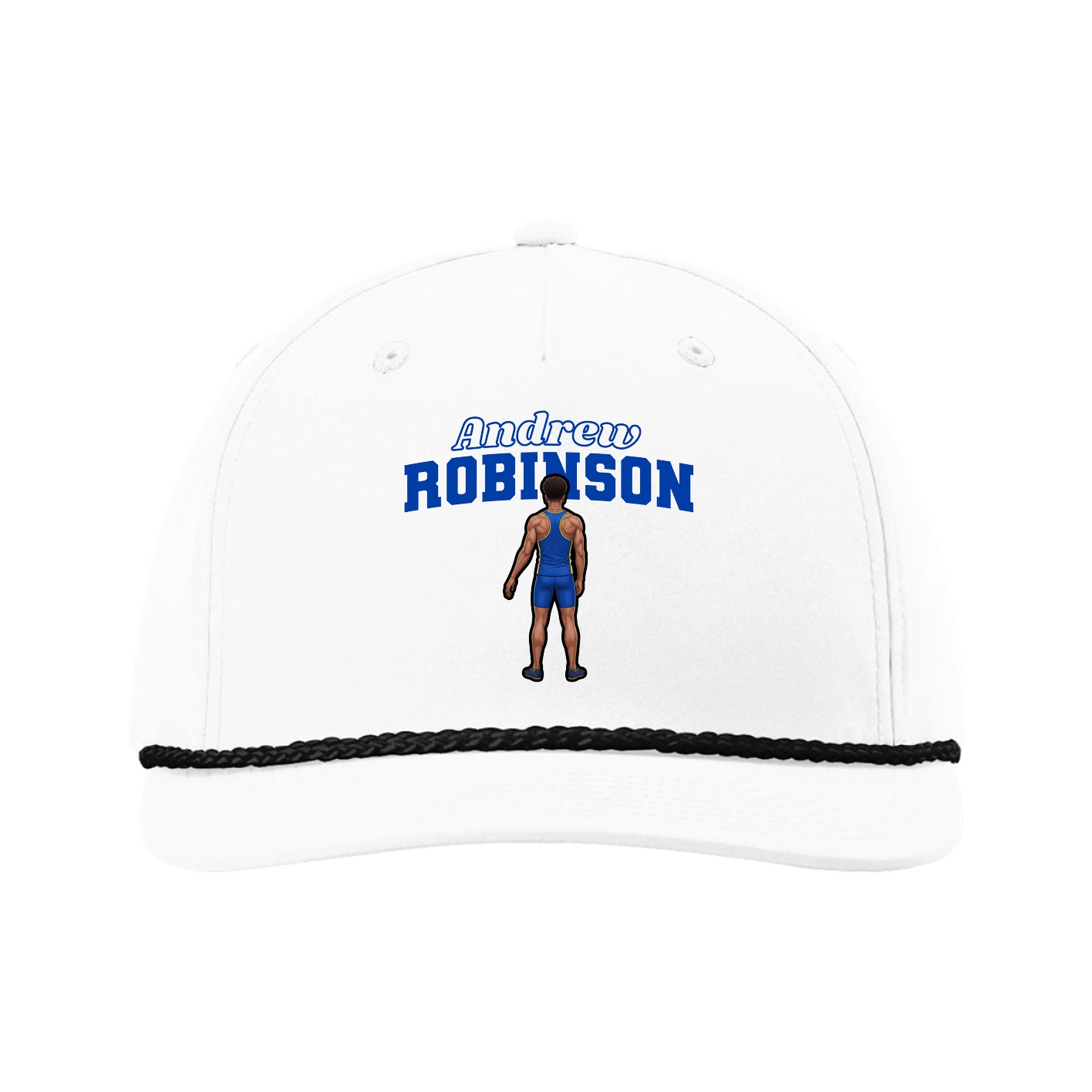 Five-Panel Classic Rope Cap — Name Arch in White